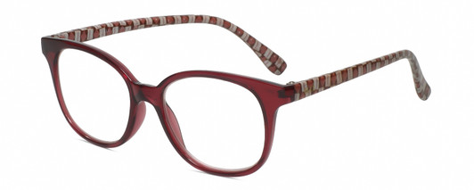 Profile View of Elle EL15576R Designer Single Vision Prescription Rx Eyeglasses in Crystal Berry Red Pink White Squares Ladies Round Full Rim Acetate 50 mm