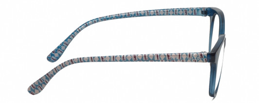 Side View of Elle EL15576R Designer Single Vision Prescription Rx Eyeglasses in Crystal Blue White Diamond Logos Ladies Round Full Rim Acetate 50 mm