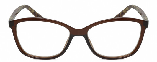Front View of Elle EL15578R Designer Single Vision Prescription Rx Eyeglasses in Crystal Brown Logo Letter Yellow Ladies Cat Eye Full Rim Acetate 53 mm
