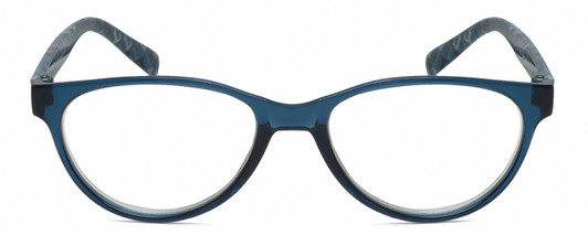 Front View of Elle Womens Oval Designer Reading Glasses in Crystal Blue Logo Black White 51 mm