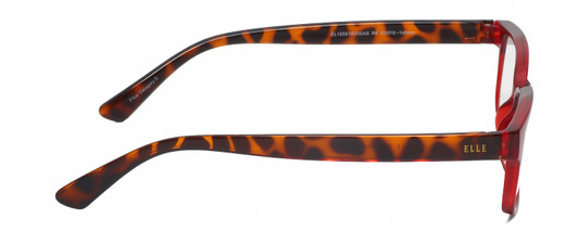 Side View of Elle EL15581R Designer Single Vision Prescription Rx Eyeglasses in Red Crystal Tortoise Havana Brown Spot Ladies Rectangular Full Rim Acetate 52 mm