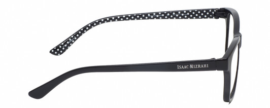 Side View of Isaac Mizrahi IM31267R Designer Progressive Lens Blue Light Blocking Eyeglasses in Gloss Black White Polka Dot Ladies Panthos Full Rim Acetate 53 mm