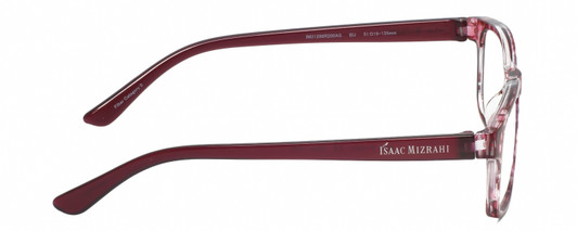 Side View of Isaac Mizrahi IM31268R Designer Bi-Focal Prescription Rx Eyeglasses in Crystal Berry Red Floral Purple Pink Ladies Rectangular Full Rim Acetate 51 mm