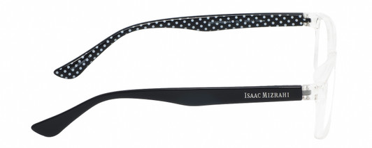 Side View of Isaac Mizrahi IM31275R Designer Progressive Lens Blue Light Blocking Eyeglasses in Clear Crystal Black White Polka Dot Ladies Oval Full Rim Acetate 55 mm