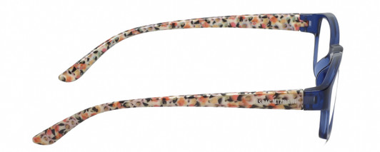 Side View of Isaac Mizrahi IM31276R Designer Blue Light Blocking Eyeglasses in Crystal Blue Floral White Pink Yellow Ladies Oval Full Rim Acetate 51 mm