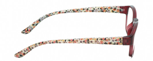 Side View of Isaac Mizrahi IM31276R Designer Progressive Lens Blue Light Blocking Eyeglasses in Crystal Berry Red Floral White Pink Yellow Ladies Oval Full Rim Acetate 51 mm