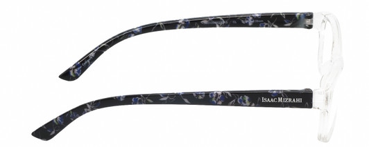 Side View of Isaac Mizrahi IM31298R Designer Single Vision Prescription Rx Eyeglasses in Crystal Clear Floral Blue Black Ladies Butterfly Full Rim Acetate 51 mm