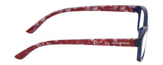 Side View of Isaac Mizrahi IM31298R Designer Progressive Lens Prescription Rx Eyeglasses in Crystal Navy Blue Floral Red White Pink Ladies Butterfly Full Rim Acetate 51 mm