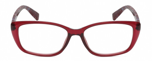Front View of Isaac Mizrahi IM31300R Designer Progressive Lens Prescription Rx Eyeglasses in Crystal Berry Red Floral Purple Pink Ladies Cat Eye Full Rim Acetate 51 mm