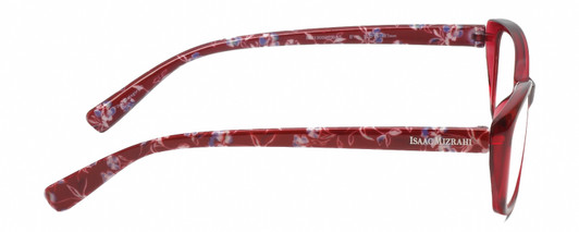 Side View of Isaac Mizrahi IM31300R Designer Blue Light Blocking Eyeglasses in Crystal Berry Red Floral Purple Pink Ladies Cat Eye Full Rim Acetate 51 mm