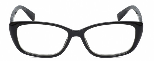 Front View of Isaac Mizrahi IM31300R Designer Progressive Lens Prescription Rx Eyeglasses in Gloss Black Floral Purple Ladies Cat Eye Full Rim Acetate 51 mm