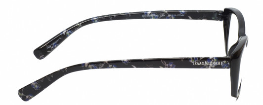 Side View of Isaac Mizrahi IM31300R Designer Blue Light Blocking Eyeglasses in Gloss Black Floral Purple Ladies Cat Eye Full Rim Acetate 51 mm