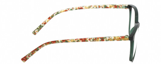 Side View of Isaac Mizrahi IM31322R Designer Single Vision Prescription Rx Eyeglasses in Green Floral Yellow Red Ladies Square Full Rim Acetate 54 mm