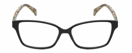 Front View of Isaac Mizrahi IM31324R Designer Single Vision Prescription Rx Eyeglasses in Gloss Black Floral Green Yellow Red Ladies Cat Eye Full Rim Acetate 52 mm
