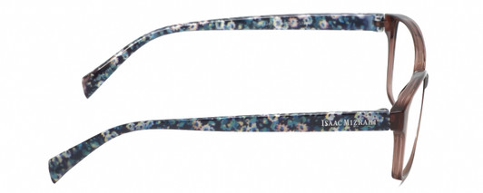 Side View of Isaac Mizrahi IM31324R Designer Blue Light Blocking Eyeglasses in Rose Pink Crystal Floral Blue Ladies Cat Eye Full Rim Acetate 52 mm