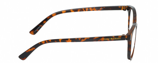 Side View of Isaac Mizrahi IM31325R Designer Blue Light Blocking Eyeglasses in Crystal Tortoise Havana Brown Gold Ladies Round Full Rim Acetate 49 mm