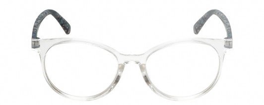 Front View of Isaac Mizrahi IM31325R Designer Bi-Focal Prescription Rx Eyeglasses in Crystal Clear Floral Blue White Ladies Round Full Rim Acetate 49 mm