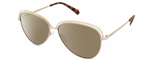 Profile View of Polaroid 4103/S Designer Polarized Sunglasses with Custom Cut Amber Brown Lenses in Shiny Gold Tortoise Havana Brown Ladies Panthos Full Rim Metal 58 mm