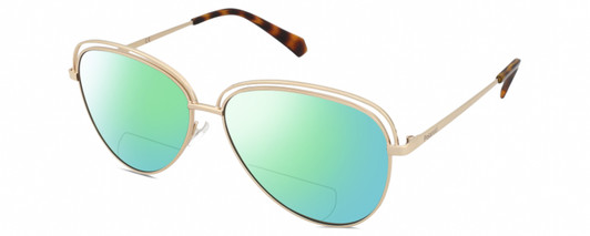 Profile View of Polaroid 4103/S Designer Polarized Reading Sunglasses with Custom Cut Powered Green Mirror Lenses in Shiny Gold Tortoise Havana Brown Ladies Panthos Full Rim Metal 58 mm