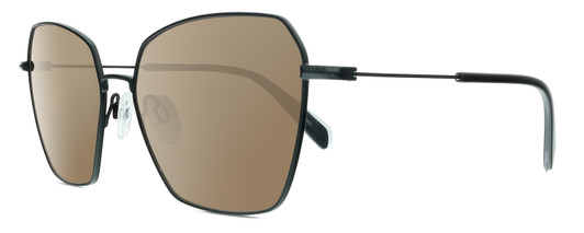Profile View of Rag&Bone 1034 Designer Polarized Sunglasses with Custom Cut Amber Brown Lenses in Satin Black Unisex Hexagonal Full Rim Metal 58 mm