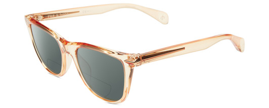 Profile View of Rag&Bone 1051 Designer Polarized Reading Sunglasses with Custom Cut Powered Smoke Grey Lenses in Crystal Peach Orange Ladies Panthos Full Rim Acetate 53 mm
