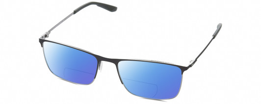 Profile View of Under Armour UA-5006/G Designer Polarized Reading Sunglasses with Custom Cut Powered Blue Mirror Lenses in Satin Brown Gunmetal Grey Unisex Panthos Semi-Rimless Stainless Steel 57 mm