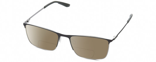 Profile View of Under Armour UA-5006/G Designer Polarized Reading Sunglasses with Custom Cut Powered Amber Brown Lenses in Satin Brown Gunmetal Grey Unisex Panthos Semi-Rimless Stainless Steel 57 mm