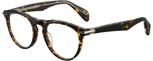 Profile View of Rag&Bone 7003 Designer Progressive Lens Blue Light Blocking Eyeglasses in Gloss Tortoise Havana Brown Gunmetal Unisex Panthos Full Rim Acetate 51 mm