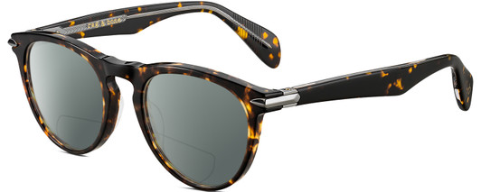 Profile View of Rag&Bone 7003 Designer Polarized Reading Sunglasses with Custom Cut Powered Smoke Grey Lenses in Gloss Tortoise Havana Brown Gunmetal Unisex Panthos Full Rim Acetate 51 mm