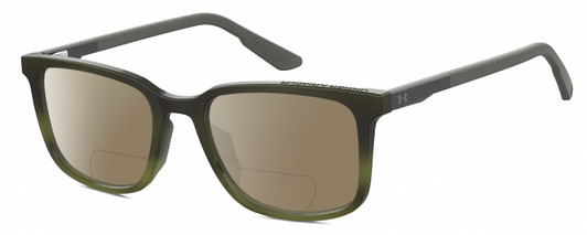 Profile View of Under Armour UA-5010 Designer Polarized Reading Sunglasses with Custom Cut Powered Amber Brown Lenses in Green Horn Marble Unisex Square Full Rim Acetate 53 mm