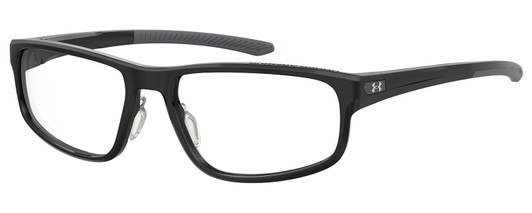 Profile View of Under Armour UA-5014 Mens Oval Designer Reading Glasses in Gloss Black Grey 56mm