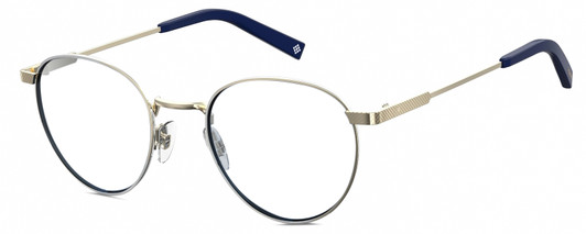 Profile View of Polaroid 2082/S/X Designer Reading Eye Glasses in Light Gold Navy Blue Unisex Panthos Full Rim Metal 49 mm