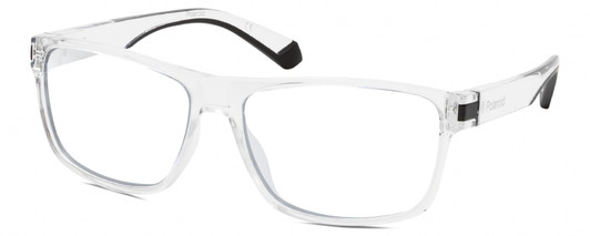 Profile View of Polaroid 2121/S Designer Reading Eye Glasses in Clear Crystal Black Unisex Rectangular Full Rim Acetate 58 mm