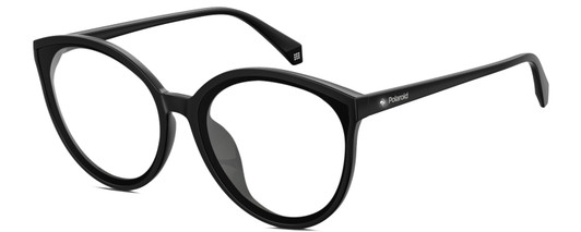 Profile View of Polaroid 4082/F/S Designer Blue Light Blocking Eyeglasses in Gloss Black Gemstone Crystal Accents Ladies Cat Eye Full Rim Acetate 62 mm