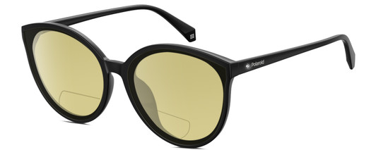 Profile View of Polaroid 4082/F/S Designer Polarized Reading Sunglasses with Custom Cut Powered Sun Flower Yellow Lenses in Gloss Black Gemstone Crystal Accents Ladies Cat Eye Full Rim Acetate 62 mm