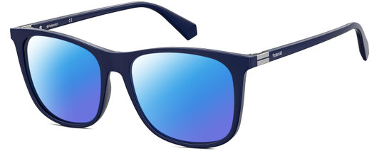 Profile View of Polaroid 6103/S/X Designer Polarized Sunglasses with Custom Cut Blue Mirror Lenses in Gloss Navy Blue Silver Unisex Square Full Rim Acetate 55 mm