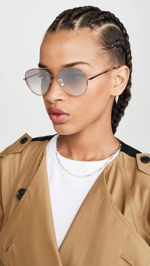 Side View of Rag&Bone 1036 Aviator Sunglasses in Rose Gold Tortoise/Brown Silver Mirror 58 mm