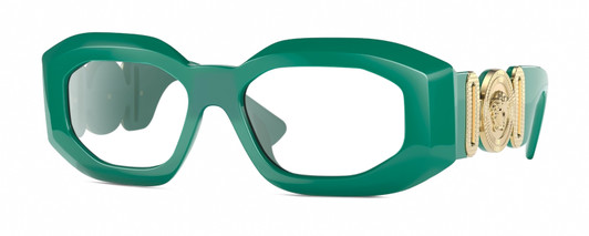 Profile View of Versace VE4425U Designer Reading Eye Glasses in Emerald Green Gold Unisex Oval Full Rim Acetate 54 mm