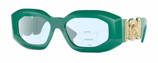 Profile View of Versace VE4425U Designer Progressive Lens Blue Light Blocking Eyeglasses in Emerald Green Gold Unisex Oval Full Rim Acetate 54 mm