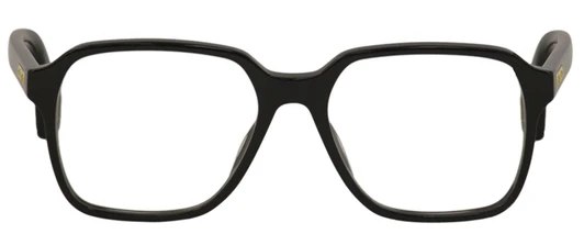 Front View of GUCCI GG0469O-001 Unisex Square Designer Reading Glasses Gloss Black & Gold 56mm