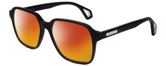 Profile View of GUCCI GG0469O-001 Designer Polarized Sunglasses with Custom Cut Red Mirror Lenses in Gloss Black Gold Unisex Square Full Rim Acetate 56 mm