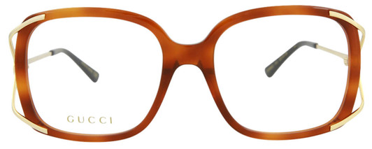 Front View of GUCCI GG0648O-003 Women's Designer Reading Glasses Brown Havana Gold Black 55 mm