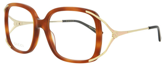 Profile View of GUCCI GG0648O-003 Designer Blue Light Blocking Eyeglasses in Auburn Brown Havana Gold Black Ladies Square Full Rim Acetate 55 mm