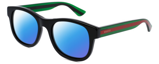 Profile View of GUCCI GG0003SN-006 Designer Polarized Sunglasses with Custom Cut Blue Mirror Lenses in Gloss Black Green Crystal Red Unisex Panthos Full Rim Acetate 52 mm