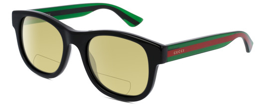 Profile View of GUCCI GG0003SN-006 Designer Polarized Reading Sunglasses with Custom Cut Powered Sun Flower Yellow Lenses in Gloss Black Green Crystal Red Unisex Panthos Full Rim Acetate 52 mm