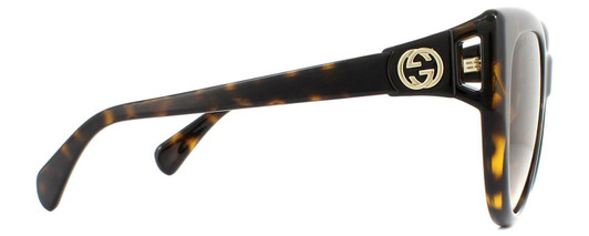 Side View of GUCCI GG0877S-002 Cat Eye Sunglasses in Havana Tortoise Gold/Brown Gradient 56mm