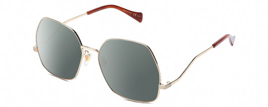 Profile View of GUCCI GG0972S-003 Designer Polarized Sunglasses with Custom Cut Smoke Grey Lenses in Shiny Gold Brown Tortoise Havana Ladies Hexagonal Full Rim Metal 60 mm