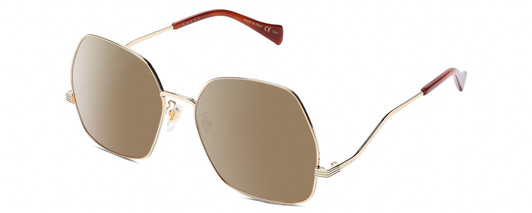 Profile View of GUCCI GG0972S-003 Designer Polarized Sunglasses with Custom Cut Amber Brown Lenses in Shiny Gold Brown Tortoise Havana Ladies Hexagonal Full Rim Metal 60 mm