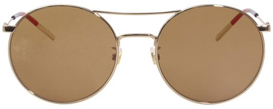 Front View of GUCCI GG0680S-003 Unisex Round Designer Sunglass Gold Blue Red White/Brown 56 mm