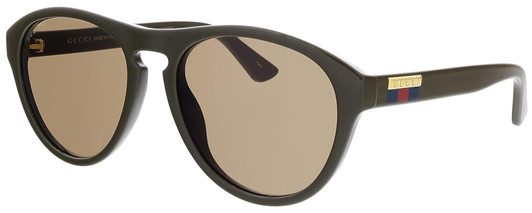 Profile View of GUCCI GG0747S-004 Unisex Round Full Rim Designer Sunglasses in Green/Brown 55 mm